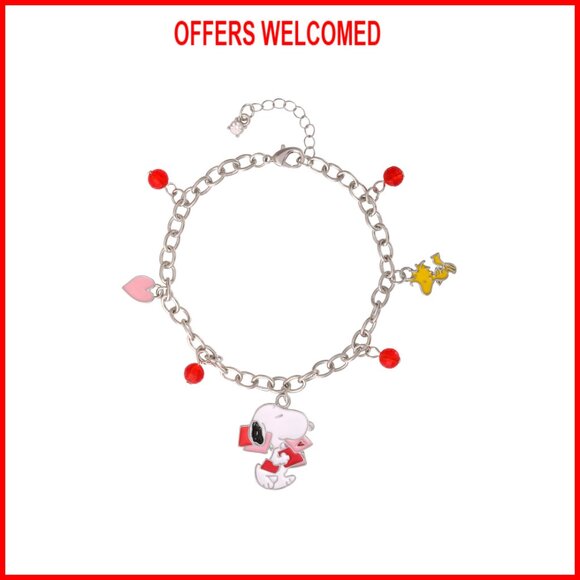 Adjustable Charm Bracelet with Snoopy Charms 7-7.5